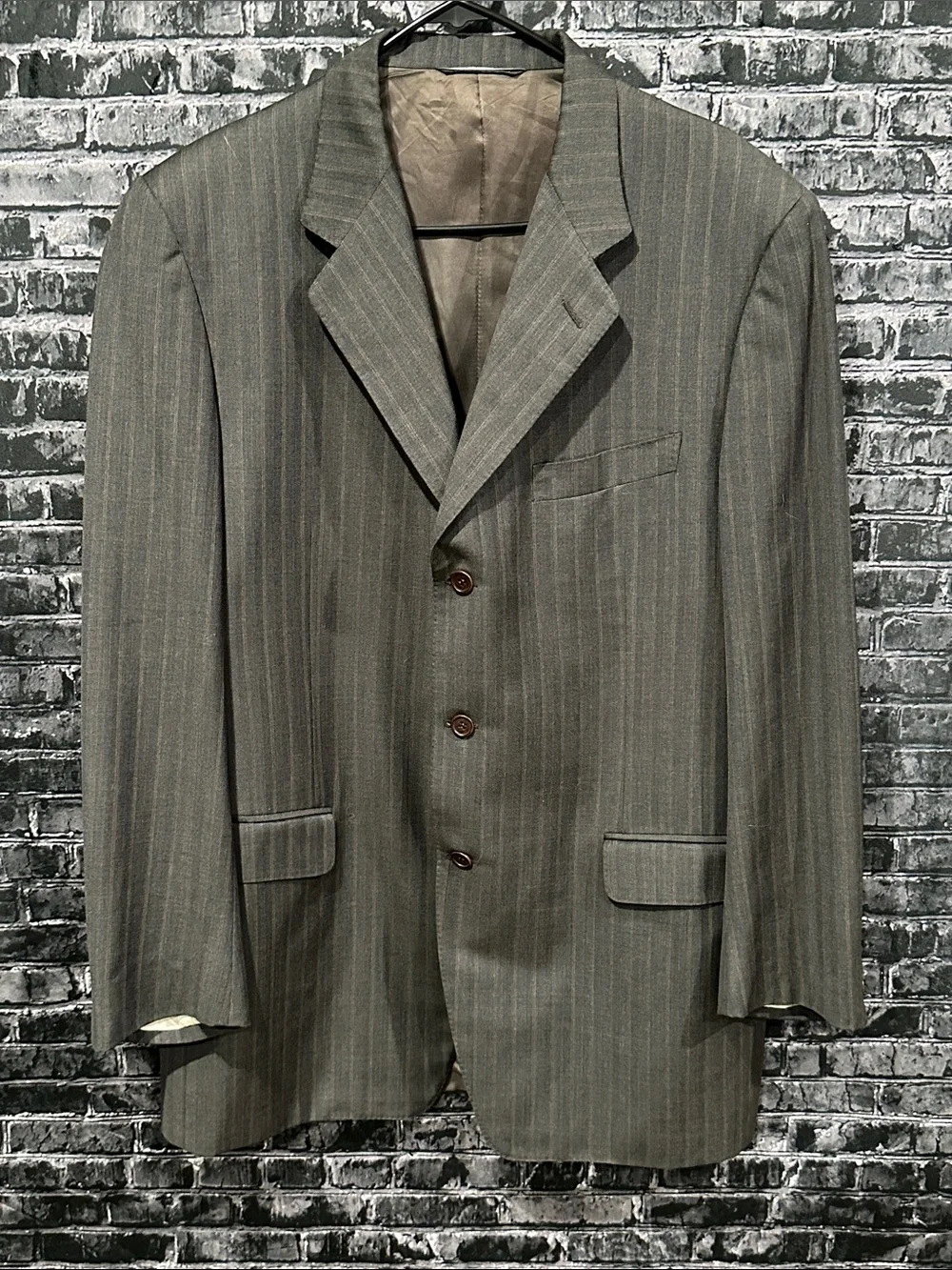Canali Men's Gray & Brown Pinstripe Three-Button Suit Jacket